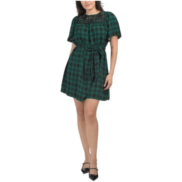 DRAPER JAMES Plaid Flutter Sleeve Mini Shift Dress - Picture 1 of 3